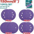 Juego de 10 Discos de Lija para Lijadora de 6" 150mm. P40x2 P60x2 P80x4 P120x2.