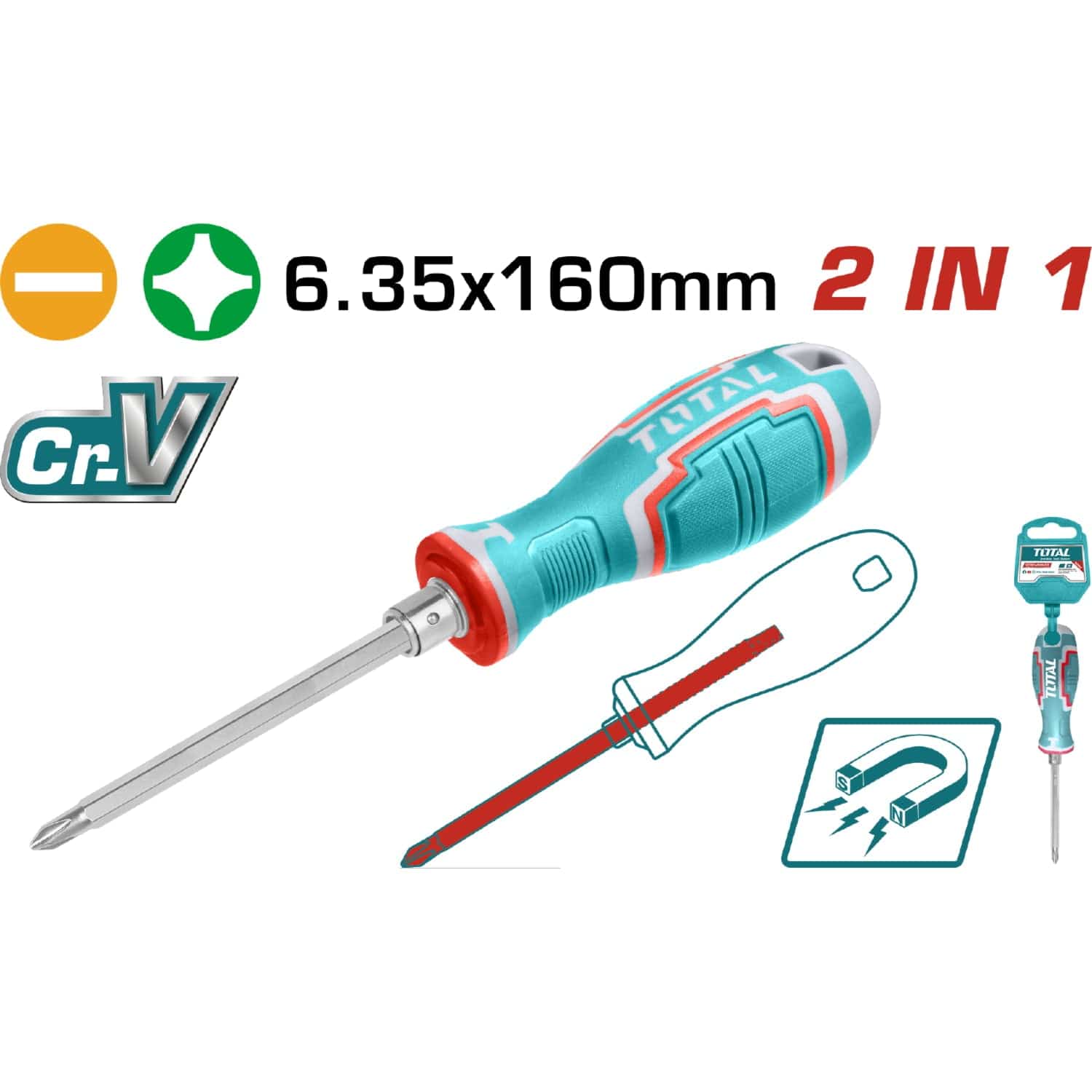 Destornillador 2 En 1 160 Mm Largo 6.35X160MM,PH2