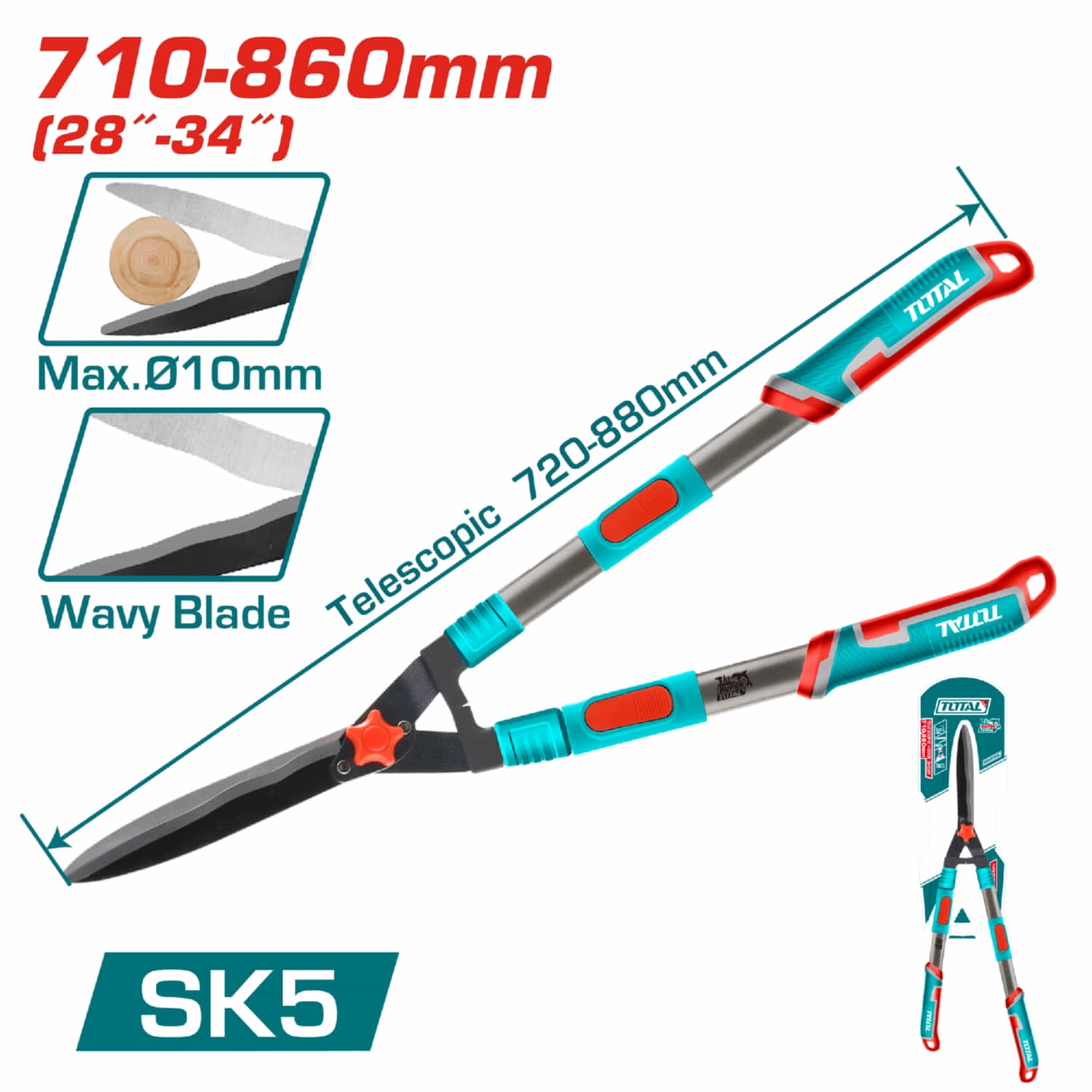 Tijera para podar arbustos telescópica extensible 710-860mm de largo