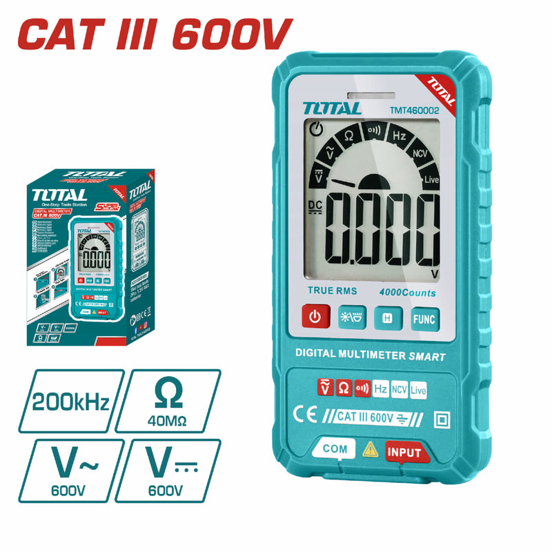 Multímetro digital TOTAL SMART 600V Función (AC/DC voltaje, resistencia y frecuencia)