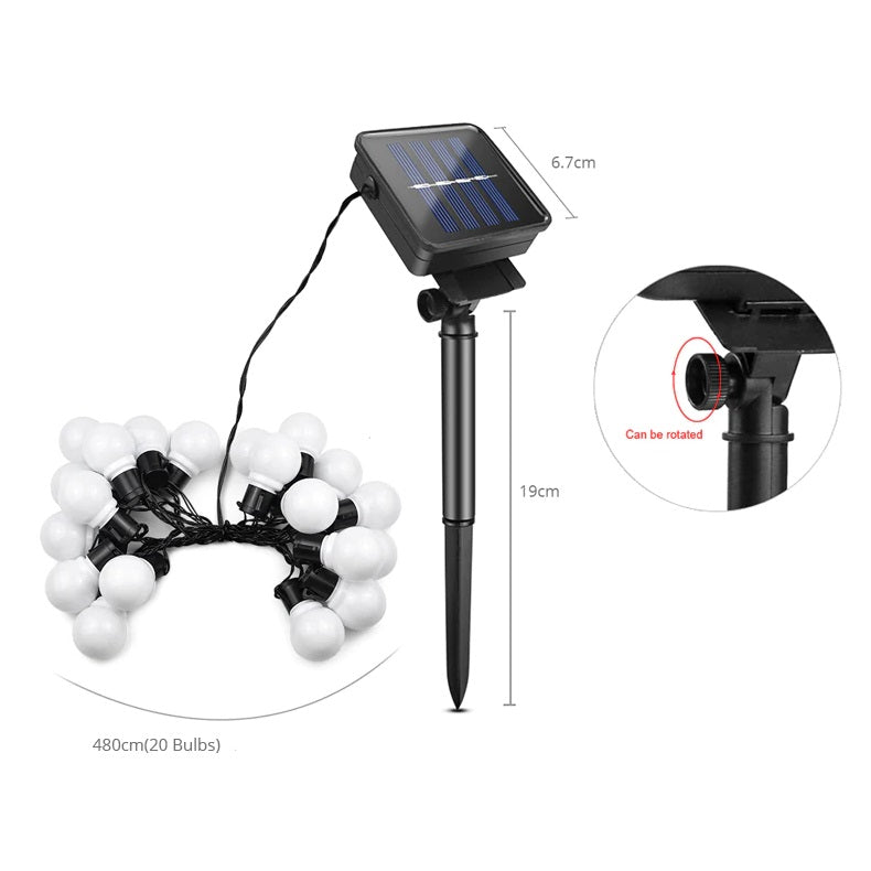 Guirnalda de Luz decorativa, carga panel solar. 5 Mts 20 Bombillos.