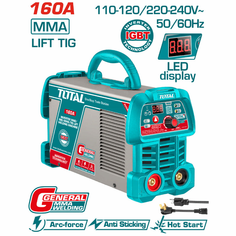 Máquina de Soldar Inverter 160A Modelo Medium duty 45% ciclo de trabajo. 110-120V-220-240V