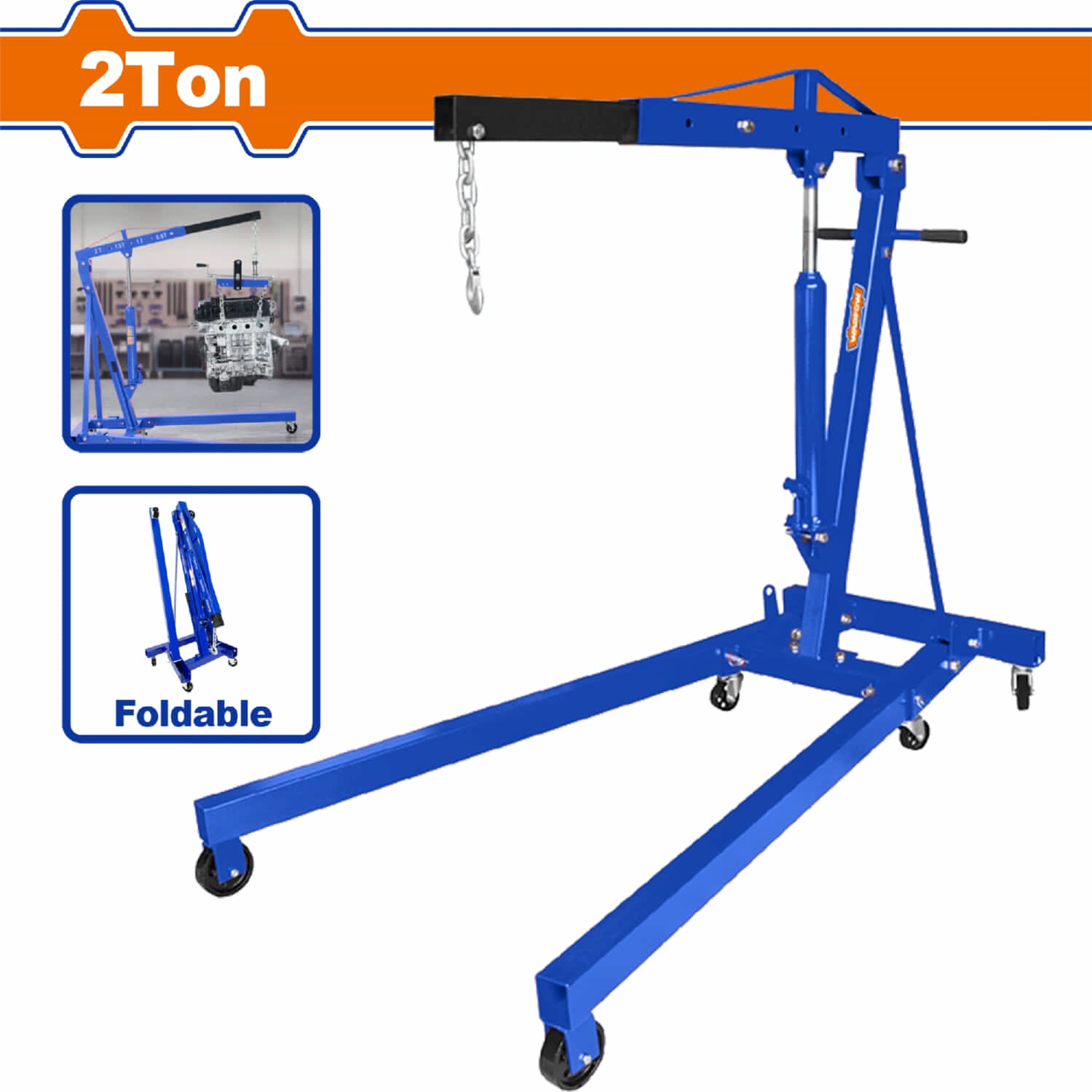 Grua de motor 2 TON pieza hidráulica. Rango elevación: 160-2040mm. Tamaño: 1710x1005x1490mm.