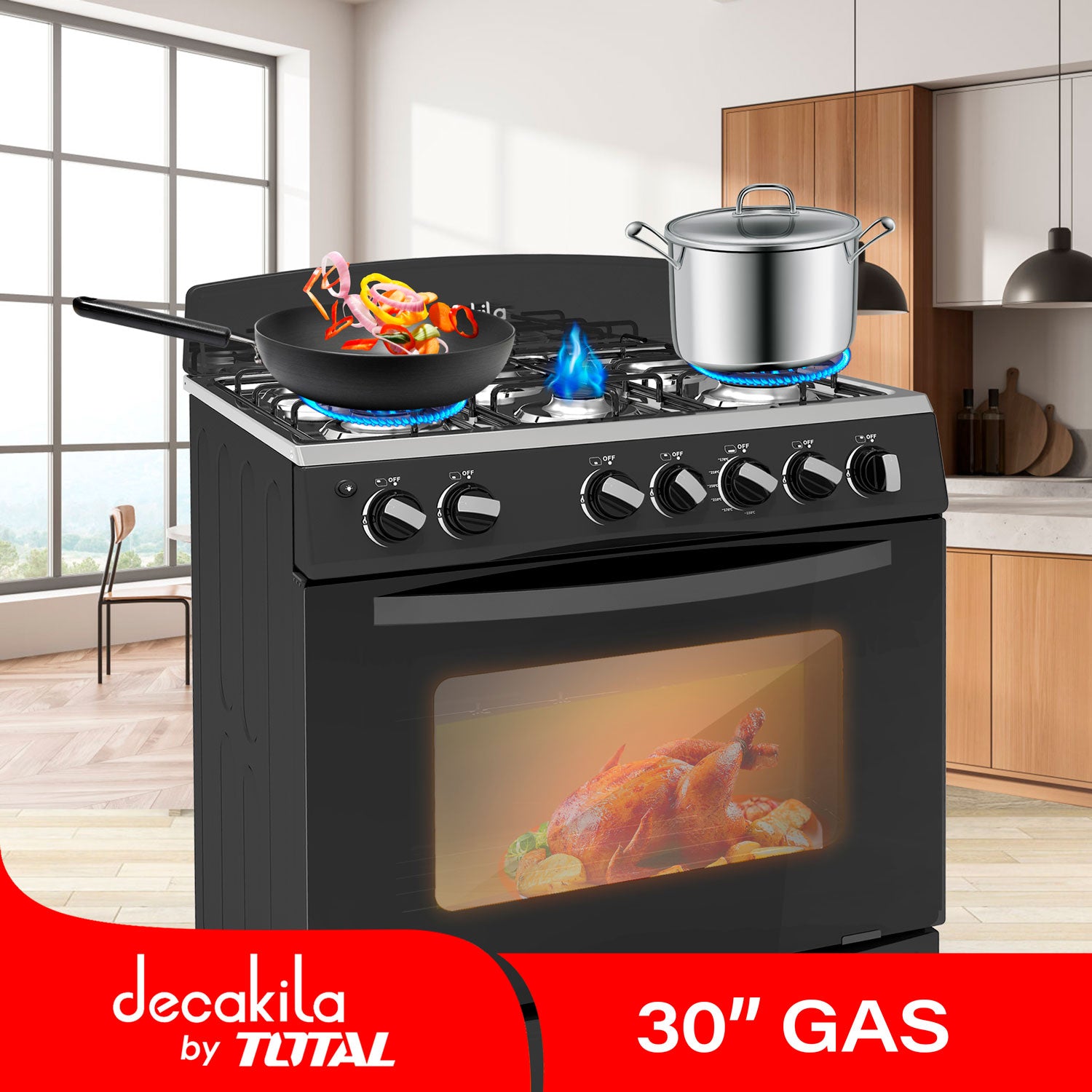 Estufa 30" a gas con horno 50L con 6 quemadores para cocina