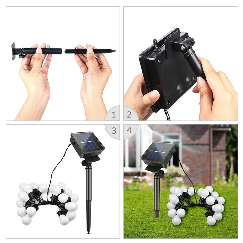 Guirnalda de Luz decorativa, carga panel solar. 5 Mts 20 Bombillos.