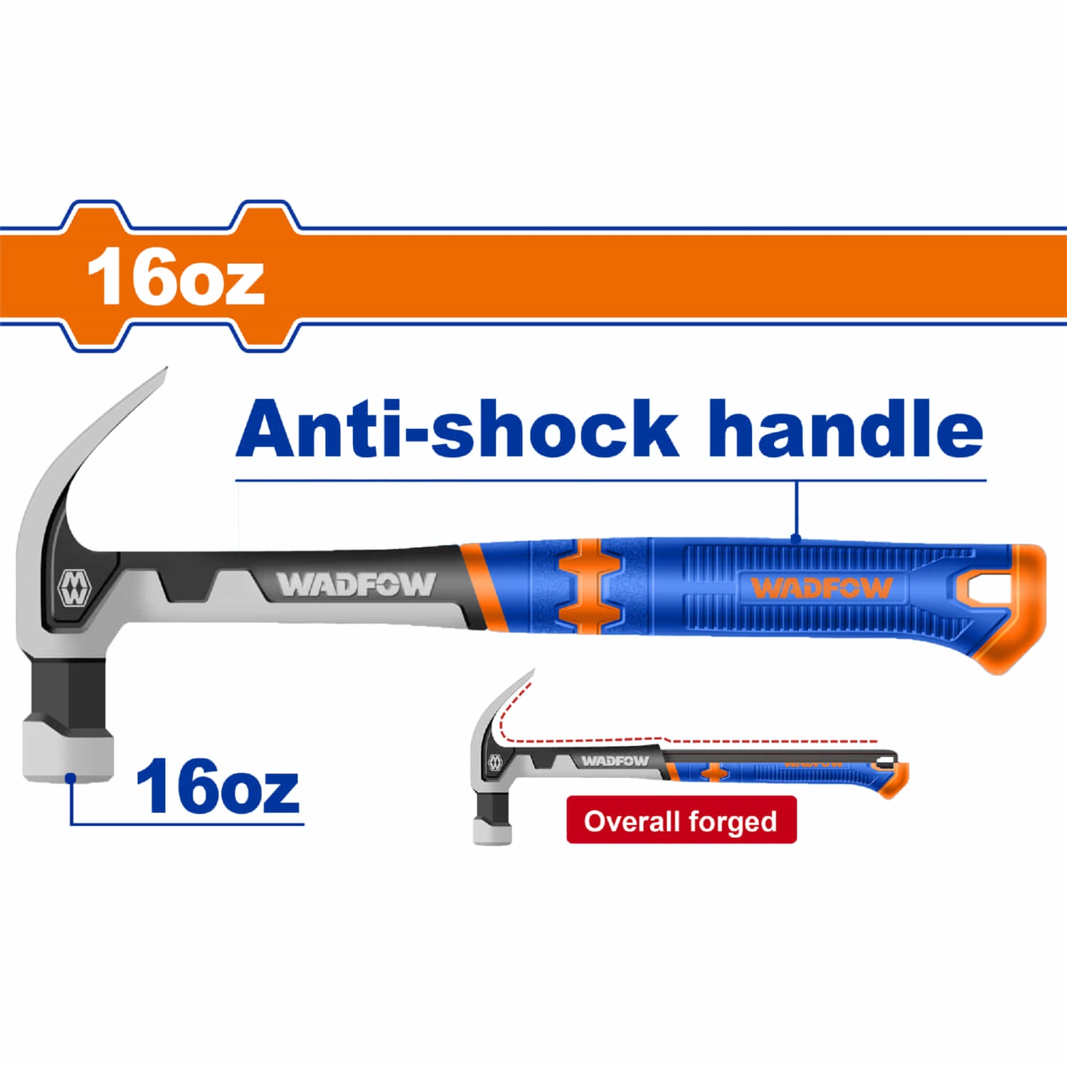 Martillo De Orejas Forjado De Acero de 16oz /450g. Tratamiento Térmico. Mango Anti Golpe.