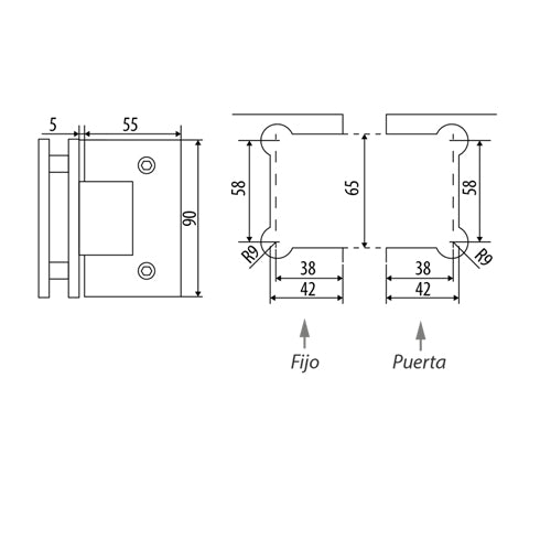 BISAGRA VIDRIO 90º BRILLANTE. ALTA CALIDAD. 10 AÑOS DE GARANTIA