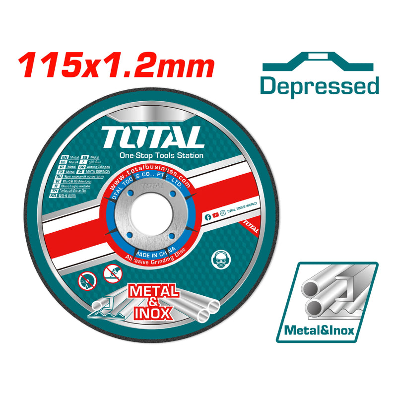 Disco corte de metal y acero inoxidable. 115mm (4 1/2") x 1.2mm (3/64”) x 22.2mm (7/8"). Concavo