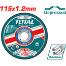 Disco corte de metal y acero inoxidable. 115mm (4 1/2") x 1.2mm (3/64”) x 22.2mm (7/8"). Concavo