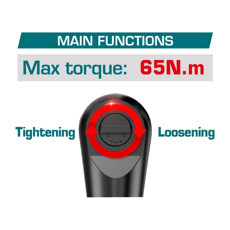 Ratchet Inalámbrico 20V de 3/8" 65Nm. Incluye 3 llaves. Batería y cargador por separado. Llave impacto