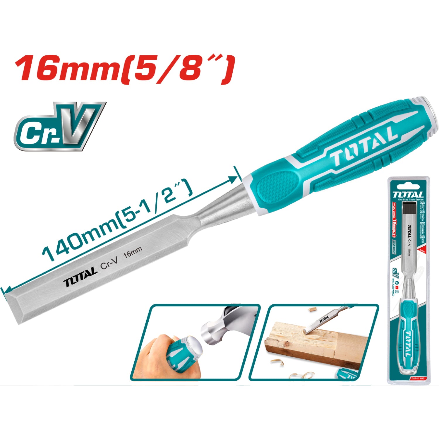 Cincel para Madera Crv. Ancho: 16 mm. Longitud 140 mm.