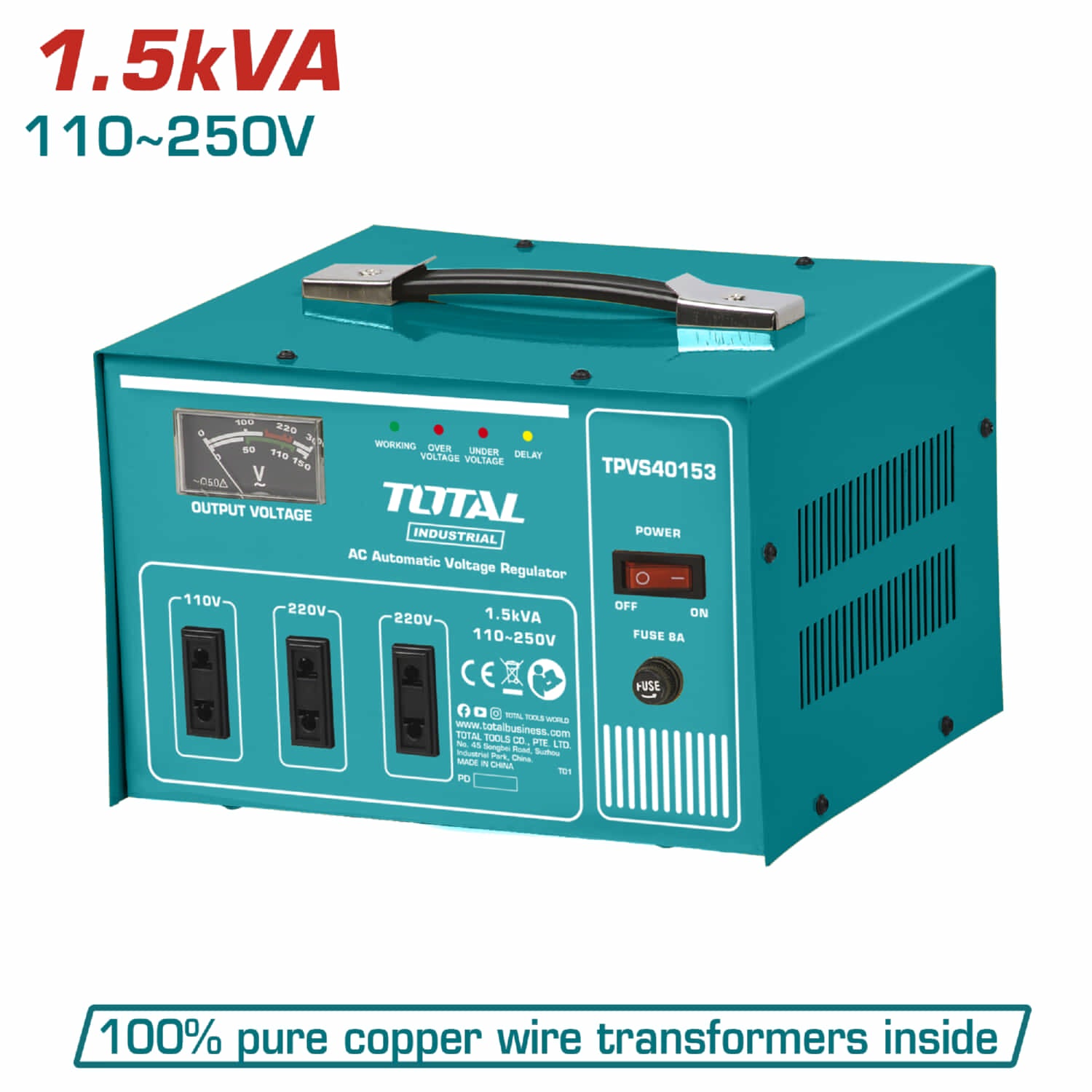 Protector regulador automático de voltaje AC de 1.5kVA, Voltaje :110~250V.