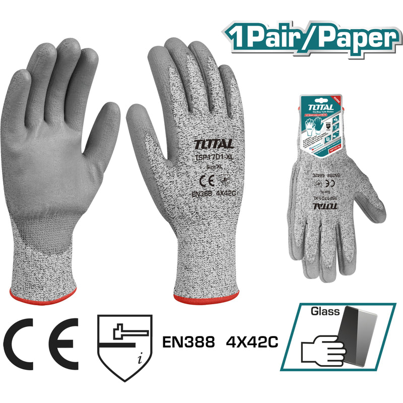 (1 par) Guantes resistentes a cortes y abrasiones. Medida 10 (XL). Capa de Látex en la palma y HPPE.