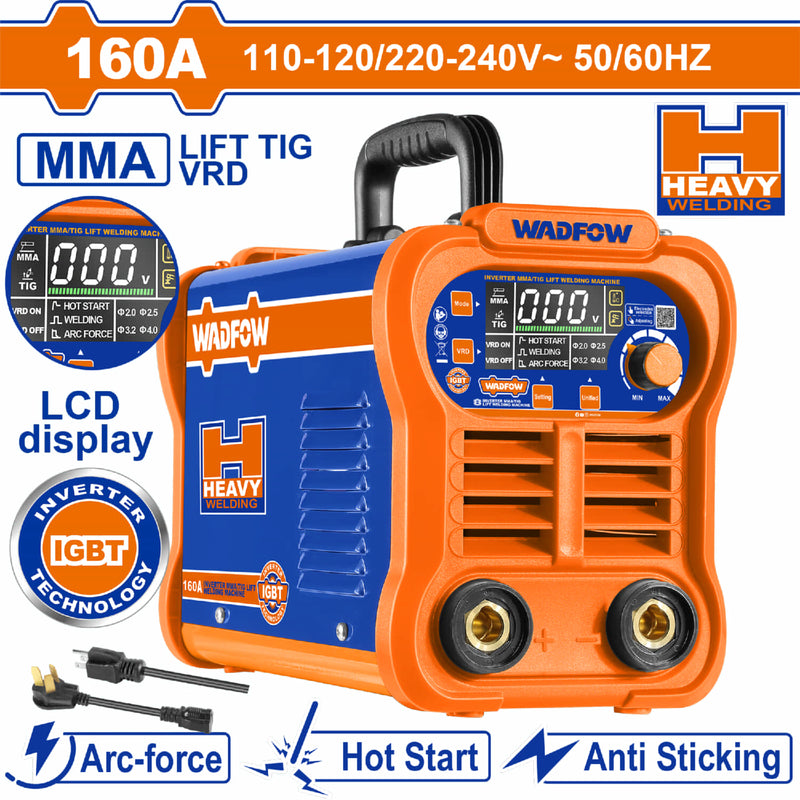 Máquina de Soldar Inverter Heavy Duty. 60% ciclo de trabajo. Pantalla LCD. 160A. 110-120V. TIG.VRD