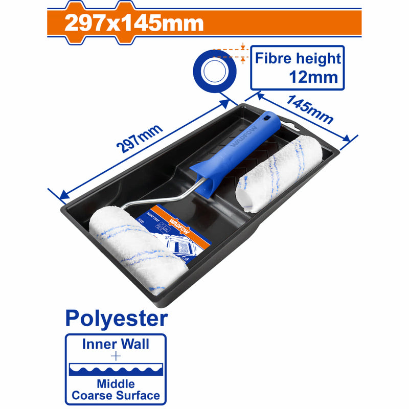 Rodillo para pintar 4" y bandeja para pintar de 297mmx145mm. Set 4 en 1.