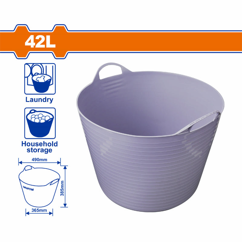 Cubo Cesta de Lavandería Multiusos 42L. 490x365x385mm. Peso: 890g. Apilable. Asa en ambos lados. Balde