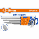 Llaves Allen de brazo extra largo de 9 pzas. Medidas: 1.5-10mm. Cr-V (Juego)