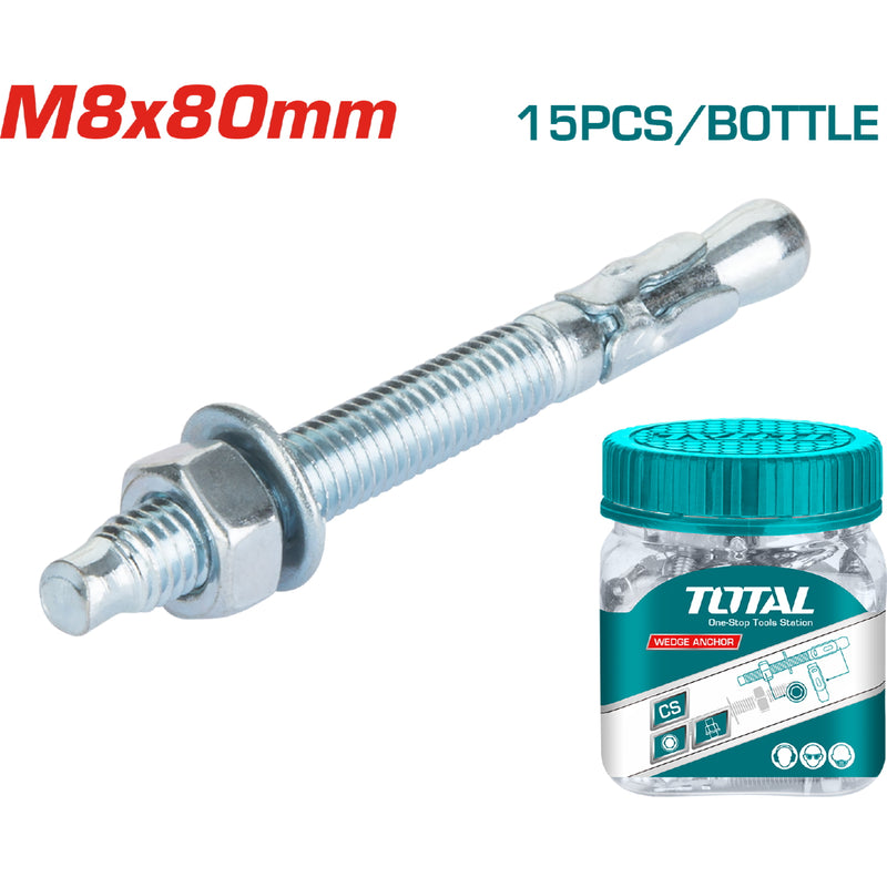 15/pza Taco galv. de cuña M8. Largo 80 mm. Resiste 1300Kg.