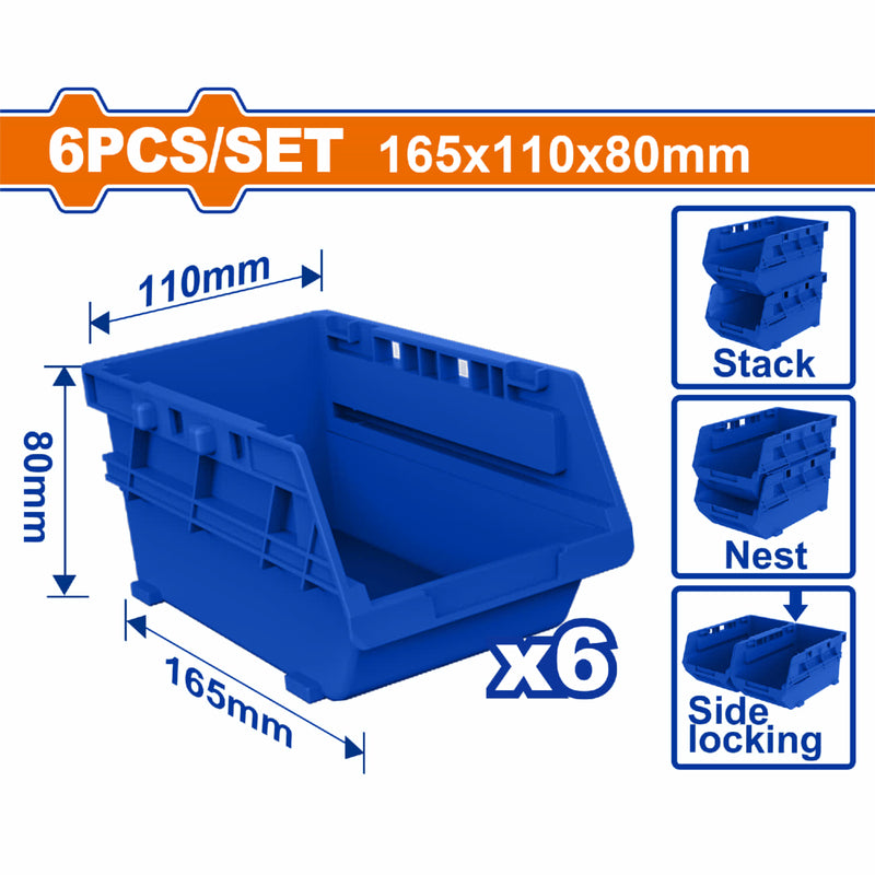 Cajas de Plástico Apilable Organizador. 165x110x80mm. Set de 6 piezas. Ideal para Encajar.