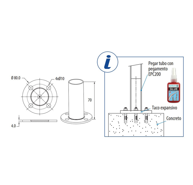 Anclaje piso-tubo de  1 1/2".