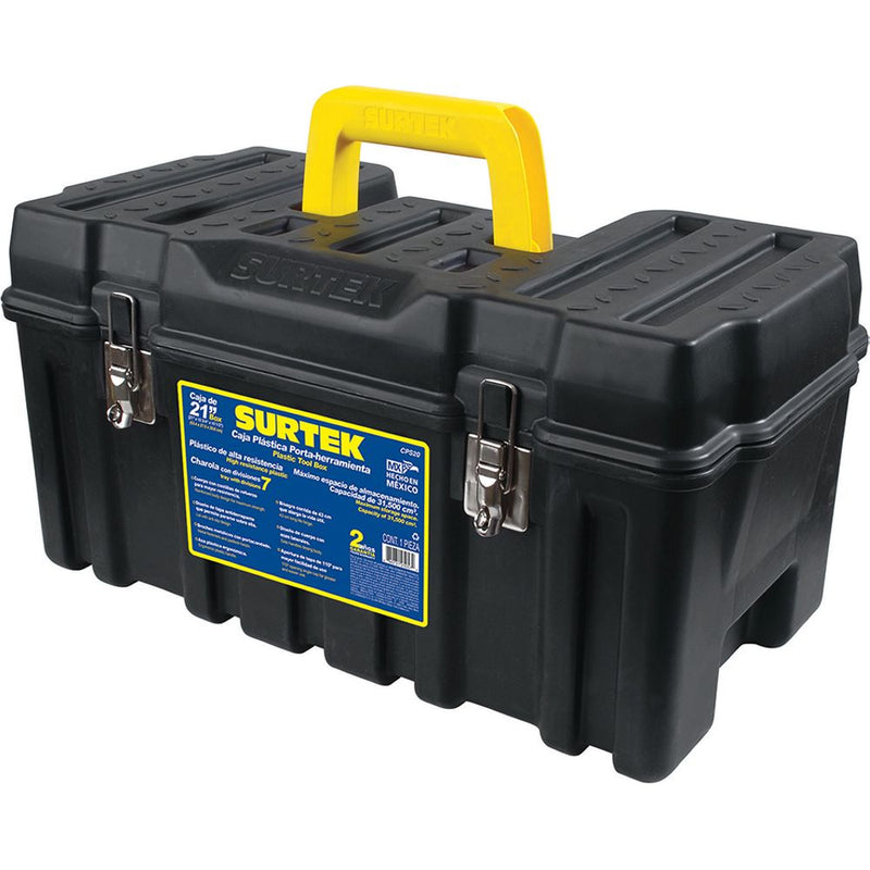 Caja porta herramientas plásticas 21" con broches metálicos Surtek