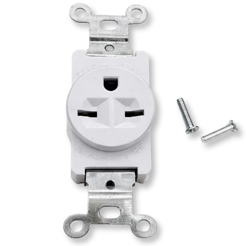 Tomacorriente sencillo. 2 Polos/3Wire. Nema 5-15R. 15A-220Volt. 60Hz. Incluye Tornillos.
