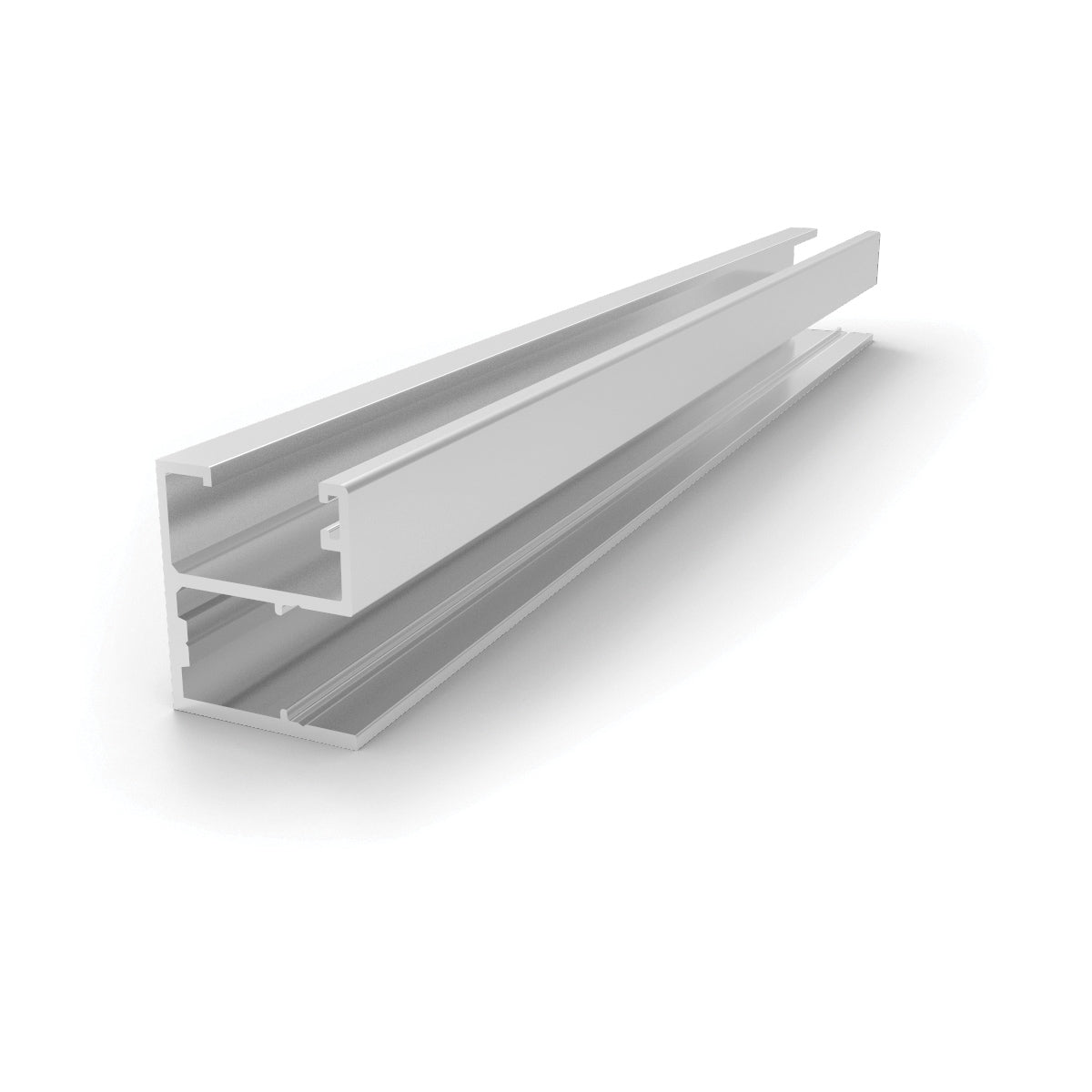 Perfil inferior horizontal para soportar el vidrio 5.8 mts. Acabado Blanco.