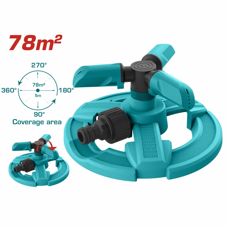 Aspersor de 3 brazos giratorio, Material ABS y PP, Conexión de la Manguera ¾”, Dimen.: 16.5*14*8cm