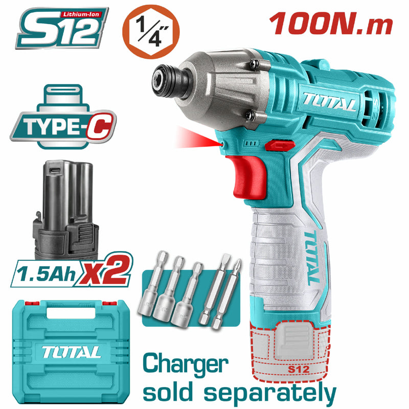 Llave de drill Impacto Inalámbrico HEXAGONAL 12V 1/4" 100Nm 2000rpm 2800bpm. No incluye cargador.