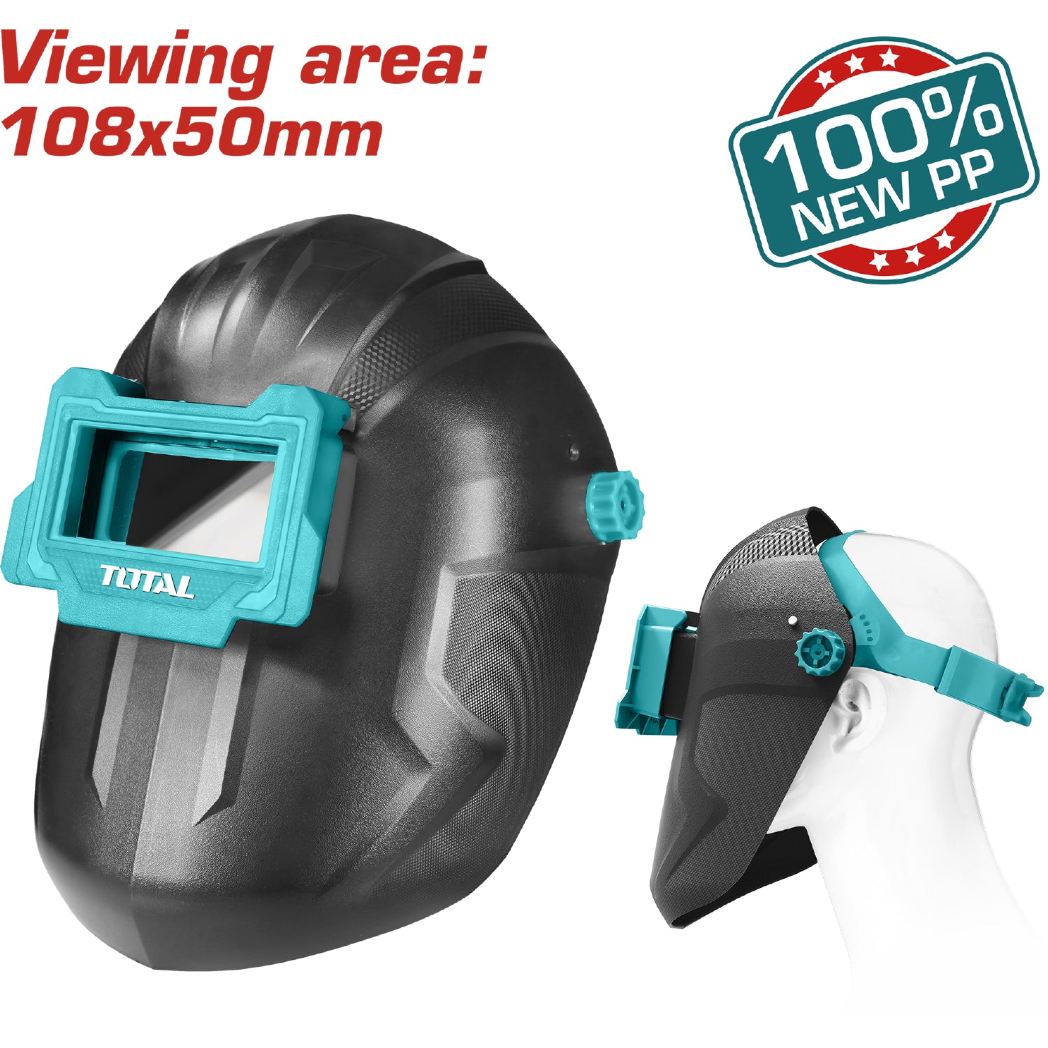 Mascara de soldador. Material 100% PP. Medida de vidrio 108x50x3 mm de ventanilla movible