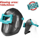 Mascara de soldador. Material 100% PP. Medida de vidrio 108x50x3 mm de ventanilla movible