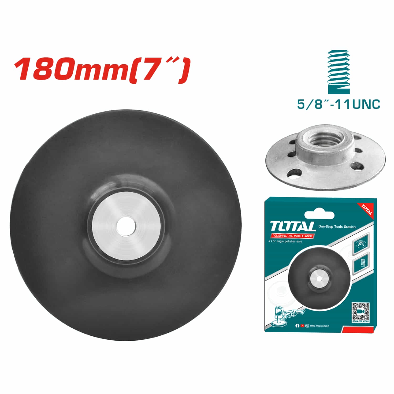 Disco Pad Almohadilla para Pulir con brida de 7". De Caucho ( Goma ). 5/8" - 11 UNC.