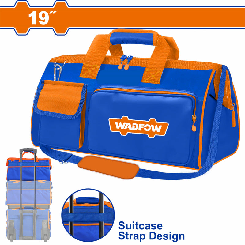 Bolsa de herramientas de 19" Carga máxima: 16Kg. Bolsillos internos y externos. Apertura fácil. Bolso caja de herramientas