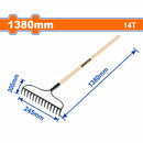 Rastrillo Metálico con mango de madera Long:1380mm.14 dientes. Acero al carbono. 90mmx3650mm