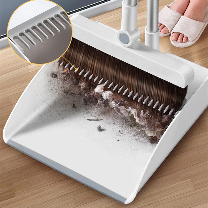 Juego Escoba con rotación y recogedor plegable con dientes.