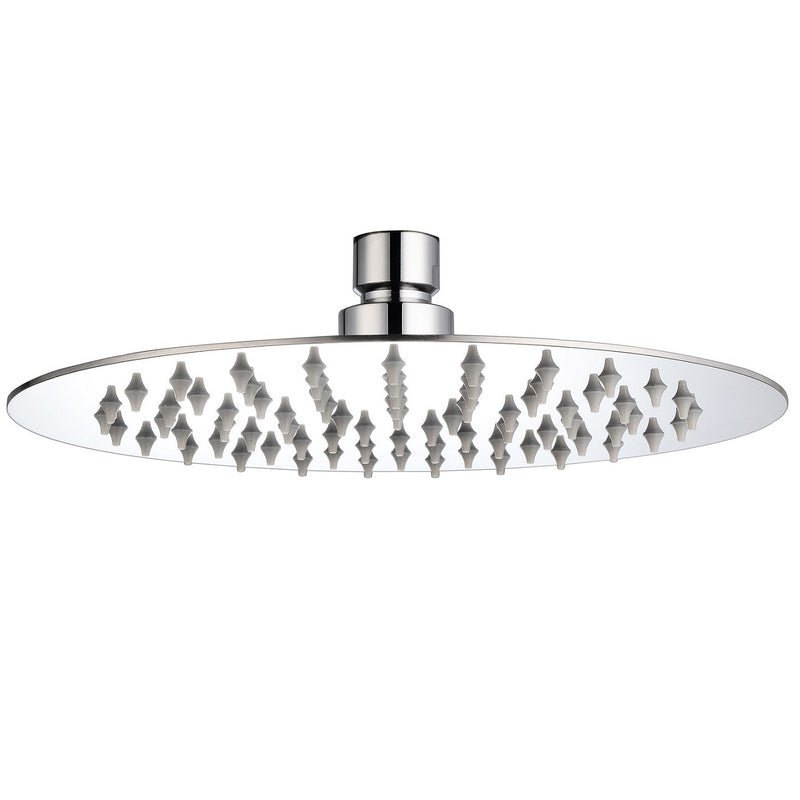 Regadera ducha de plato redonda de 8” sin brazo y chapetón. Cuerpo en acero inoxidable 304