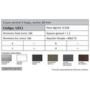 Perfil Cruce Central 4 Hoja de 28x66. Espesor 1.3 mm. Largo 5.85 mts. Acabado Anodizado Bronze 15 Mi