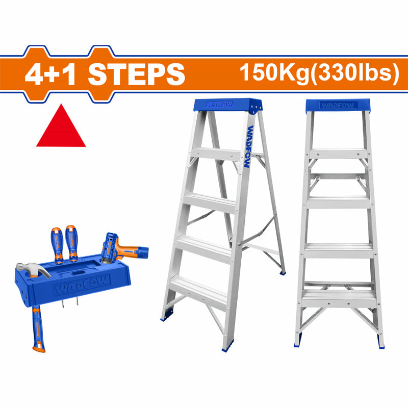 Escalera de tijera aluminio 4 pasos. Altura de cada paso: 252mm. Carga máxima: 150kg