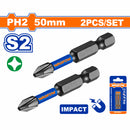 Puntas de destornillador de impacto PH2 50mm. S2. Set de 2 pzas. Punta magnética. Tipo Phillips.