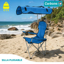 Silla plegable color azul de 50cm x 50cm x 90/120cm con portavasos y techo