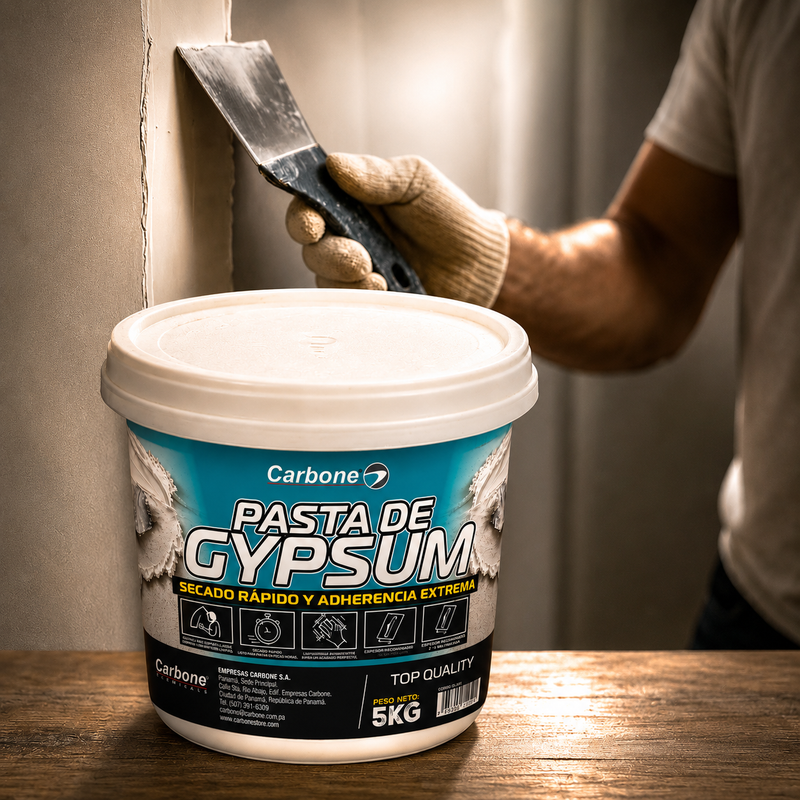 Pasta para gypsum drywall 5kg / 11 lbs secado rapido, adherencia extrema resanador de muros Marca Carbone