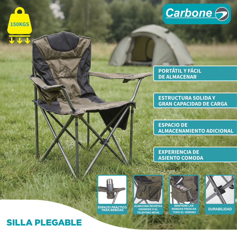 Silla plegable color verde con negro de 105cm x 92cm x 60cm con cooler y portavasos