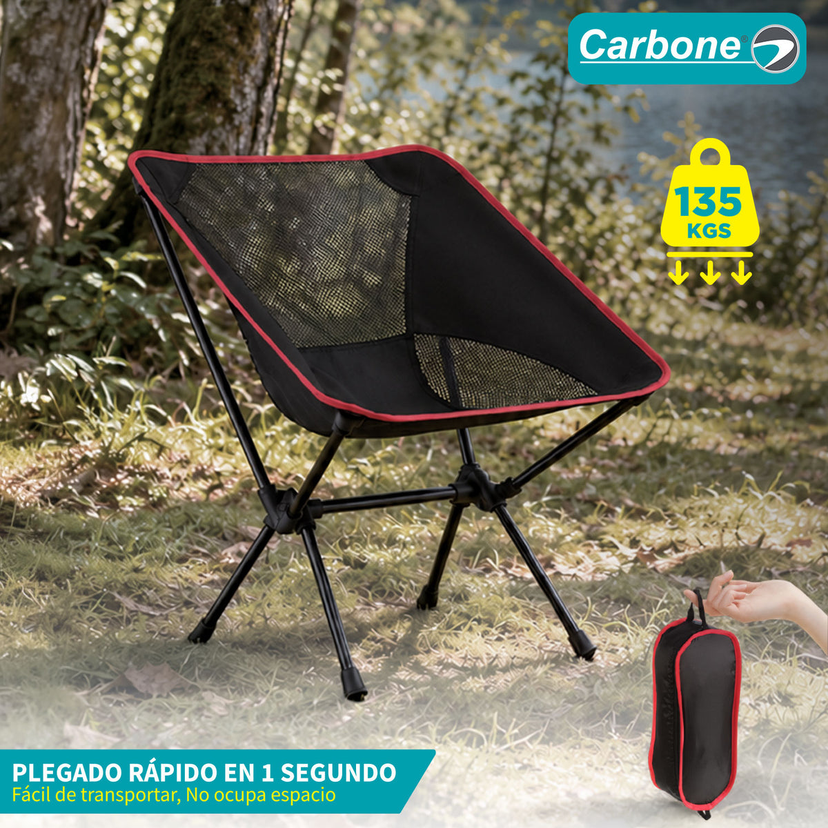 Silla plegable compacta ultra ligera con bolsa, color negro