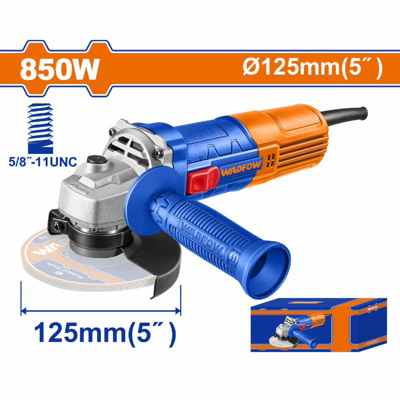 Esmeriladora Angular 4 1/2' 850W. Veloc. sin carga: 12000rpm. Rosc:5/8"-11UNC. Esmeril flexible