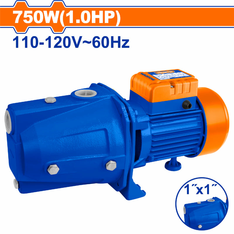 Bomba de Agua Jet 750W  1HP 55L/min. Succión 9m. 110-120V. Cabeza: 45m. Motor alambre de aluminio.