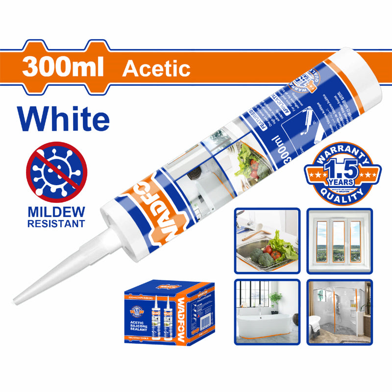 Silicon acético blanco para sellado 300ml. Resistente al moho. Tiempo de curado: 20H.