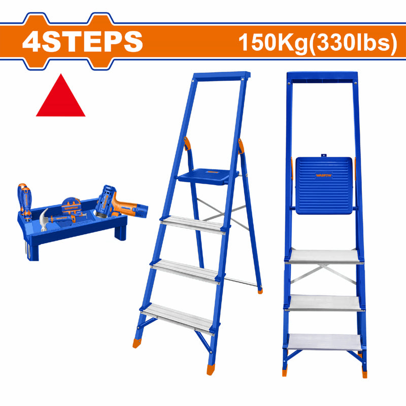 Escalera de Tijera 4 peldaños. Carga Máxima: 150 kg. Acero y Aluminio. Alt Max. de Trabajo: 85 cm.