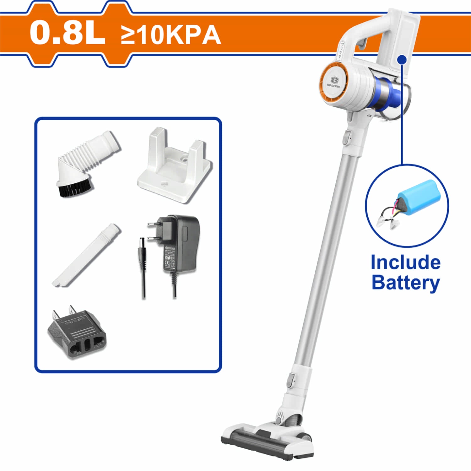 Aspiradora inalámbrica 140W. Capacidad 0.8L. Batería de litio 22.2V. Filtro HEPA.