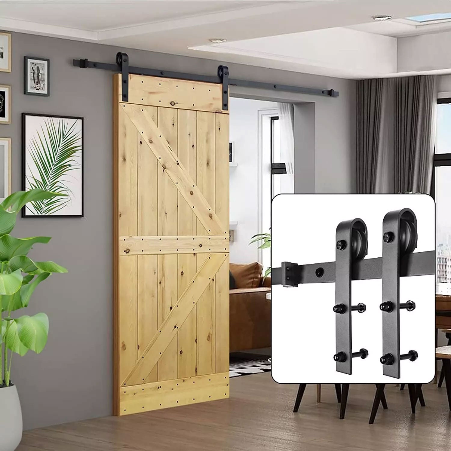 Kit de herrajes para puertas corredizas de madera de montaje lateral en forma de J