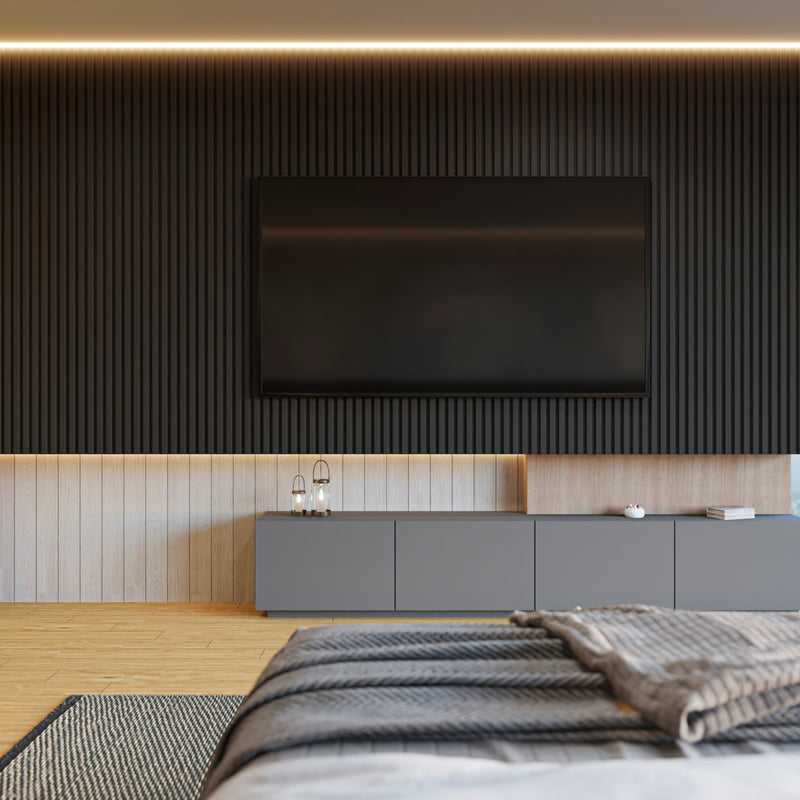 Lámina acanalada decorativa PS Plomo oscuro Matt black 12x120x2900 mm